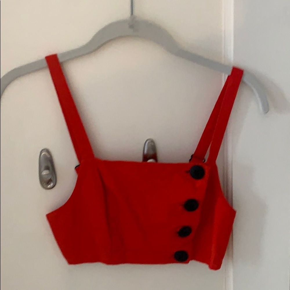 Red Buttoned Crop Top